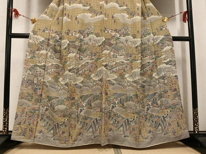 平和屋着物●訪問着 総刺繍 人物風景文 金彩 正絹 逸品 AABG0432ph