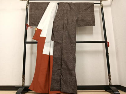 平和屋着物●本場大島紬　一元7マルキ　幾何学文様　正絹　逸品　AABG0433ph
