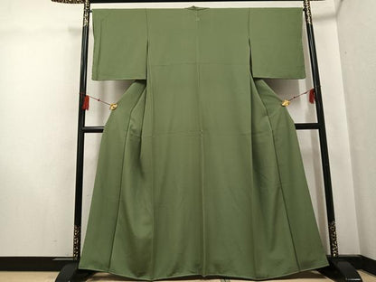 平和屋着物●上質な色無地　国防色　正絹　逸品　未使用　AABG0434ph