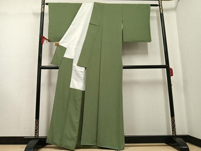 平和屋着物●上質な色無地　国防色　正絹　逸品　未使用　AABG0434ph