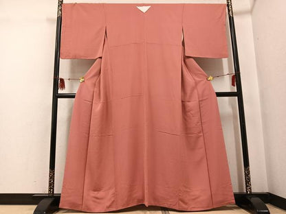 平和屋着物●上質な色無地　花地紋　甚三紅色　正絹　逸品　未使用　AABG0436ph