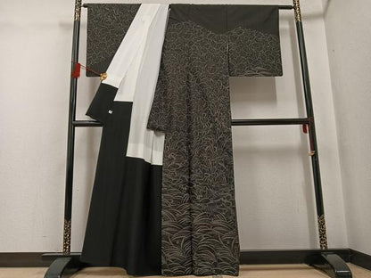 平和屋着物●本場大島紬　染大島　訪問着　草木文　正絹　逸品　AABG0439ph