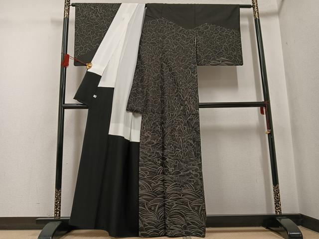 平和屋着物●本場大島紬　染大島　訪問着　草木文　正絹　逸品　AABG0439ph