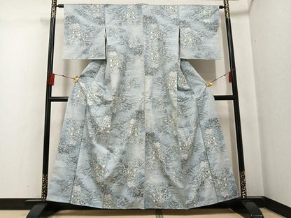 平和屋着物●本場大島紬　白大島　草花文　正絹　逸品　未使用　AABG0440ph