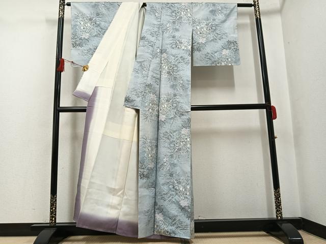 平和屋着物●本場大島紬　白大島　草花文　正絹　逸品　未使用　AABG0440ph