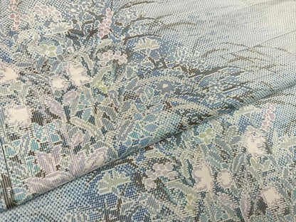 平和屋着物●本場大島紬　白大島　草花文　正絹　逸品　未使用　AABG0440ph