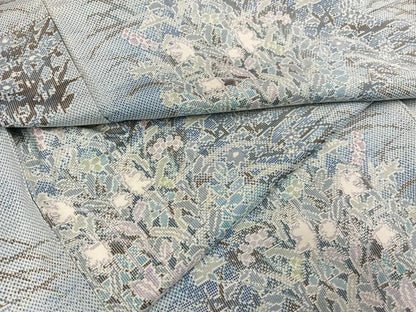 平和屋着物●本場大島紬　白大島　草花文　正絹　逸品　未使用　AABG0440ph