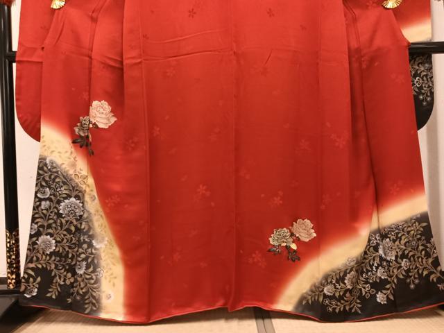 平和屋着物●豪華振袖　更紗枝花文　暈し染め　金銀彩　正絹　逸品　AABG0441ph