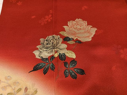 平和屋着物●豪華振袖　更紗枝花文　暈し染め　金銀彩　正絹　逸品　AABG0441ph