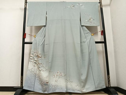 平和屋着物●訪問着 友禅 松竹梅風景文 暈し染め 正絹 逸品 AABG0444ph