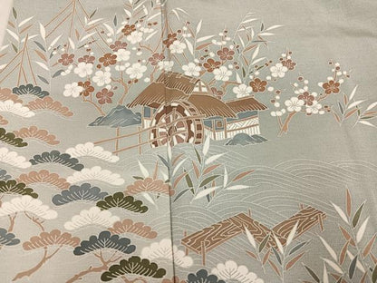 平和屋着物●訪問着 友禅 松竹梅風景文 暈し染め 正絹 逸品 AABG0444ph