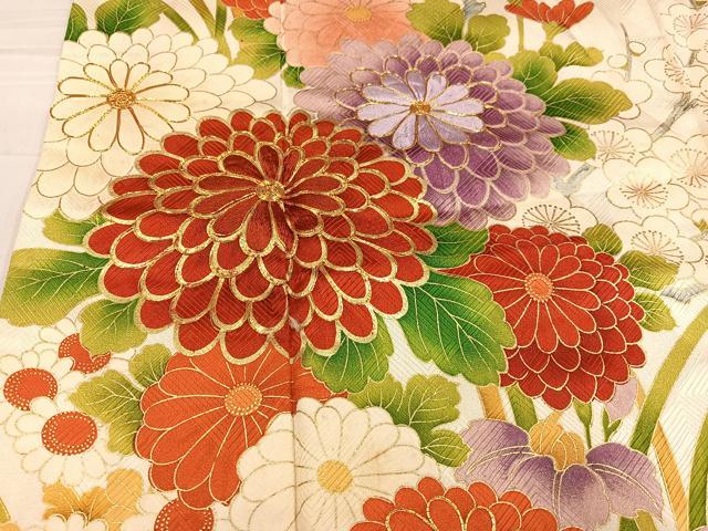 平和屋着物●豪華振袖 駒刺繍 草花文 暈し染め 金彩 正絹 逸品 AABG0445ph