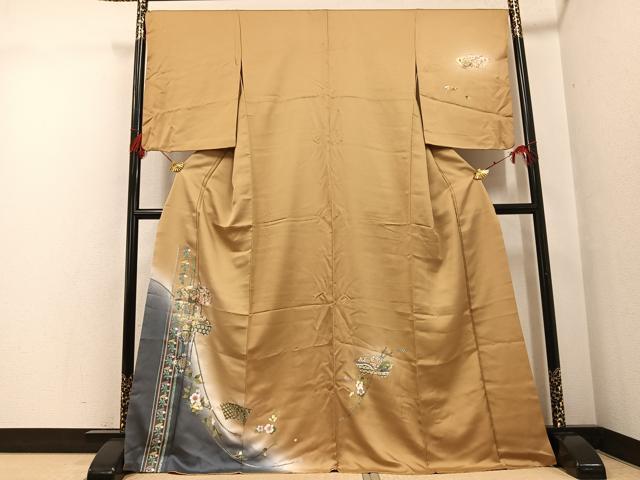 平和屋着物●訪問着　螺鈿　地紙貝桶草花文　金銀彩　正絹　逸品　AABG0447ph