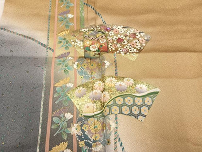 平和屋着物●訪問着　螺鈿　地紙貝桶草花文　金銀彩　正絹　逸品　AABG0447ph