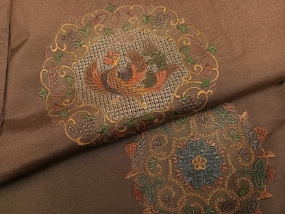 平和屋着物●本場大島紬 染大島 訪問着 中国三大刺繍 汕頭刺繍 スワトウ刺繍 鳳凰花文 暈し染め 正絹 逸品 AABG0449ph