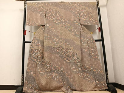 平和屋着物●訪問着　群れ鶴吉祥花宝尽くし　鬼しぼ縮緬　正絹　逸品　AABG0452ph
