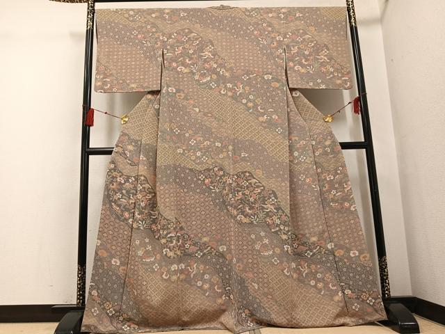 平和屋着物●訪問着　群れ鶴吉祥花宝尽くし　鬼しぼ縮緬　正絹　逸品　AABG0452ph
