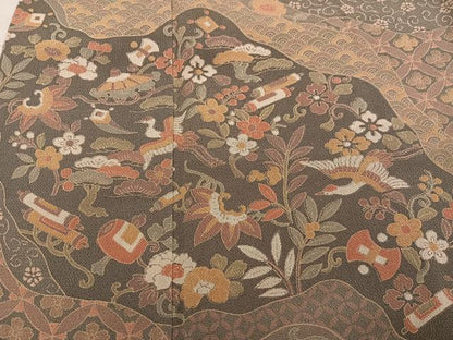 平和屋着物●訪問着　群れ鶴吉祥花宝尽くし　鬼しぼ縮緬　正絹　逸品　AABG0452ph