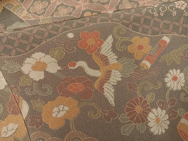 平和屋着物●訪問着　群れ鶴吉祥花宝尽くし　鬼しぼ縮緬　正絹　逸品　AABG0452ph