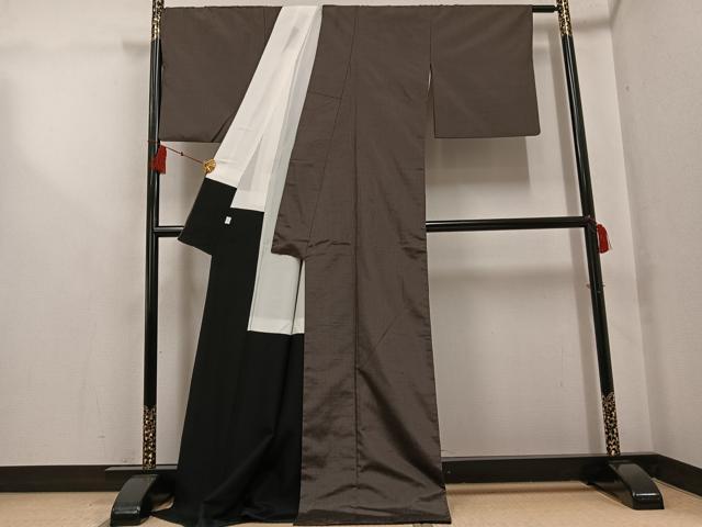 平和屋着物●上質な紬　縞　ロング丈　正絹　逸品　AABG0455ph