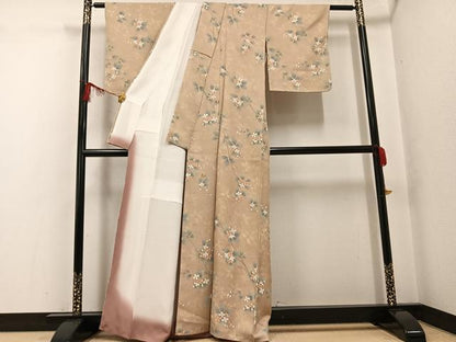 平和屋着物●上質な小紋　草花文　正絹　逸品　未使用　AABG0457ph