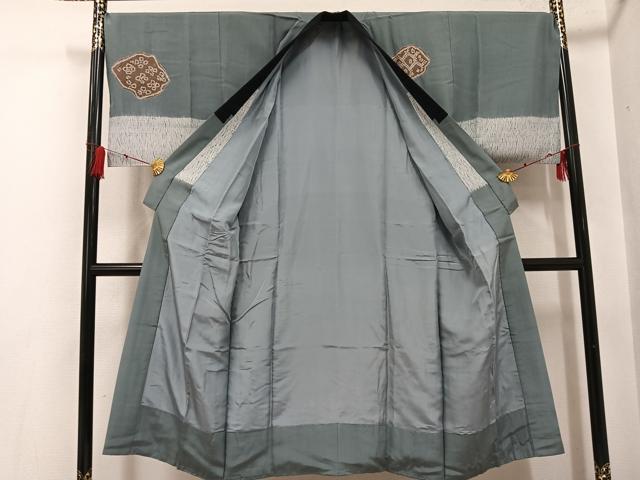 平和屋着物●男性　長襦袢　袷　絞り　幾何学花文　正絹　逸品　AABG0458ph