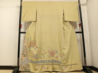 平和屋着物●豪華色留袖　作家物　駒刺繍　花鳥文　金彩　正絹　逸品　AABG0465ph