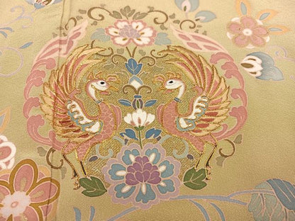 平和屋着物●豪華色留袖　作家物　駒刺繍　花鳥文　金彩　正絹　逸品　AABG0465ph