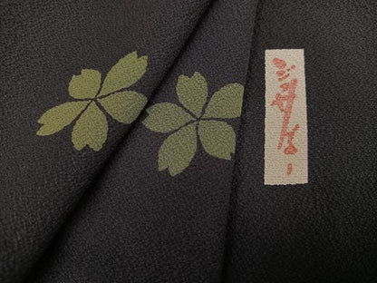 平和屋着物●世界的人形師　辻村寿三郎　ジュサブロー　小紋　夜桜　黒緑色地　正絹　逸品　AABG0467ph