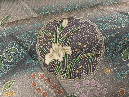平和屋着物●訪問着 雪輪草花文 暈し染め 黒地 金彩 正絹 逸品 AABG0468ph