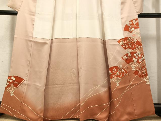 平和屋着物●京友禅作家　米沢新之助　色留袖　駒刺繍　地紙草花文　金彩　正絹　逸品　AABG0472ph