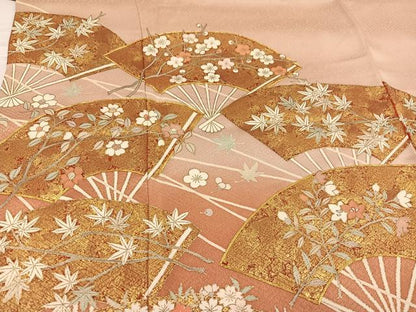 平和屋着物●京友禅作家　米沢新之助　色留袖　駒刺繍　地紙草花文　金彩　正絹　逸品　AABG0472ph