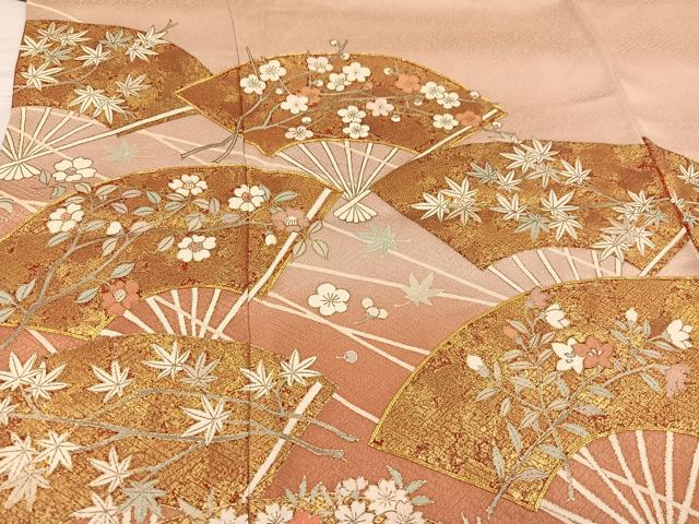 平和屋着物●京友禅作家　米沢新之助　色留袖　駒刺繍　地紙草花文　金彩　正絹　逸品　AABG0472ph