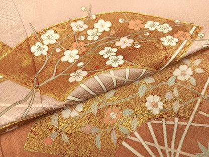 平和屋着物●京友禅作家　米沢新之助　色留袖　駒刺繍　地紙草花文　金彩　正絹　逸品　AABG0472ph