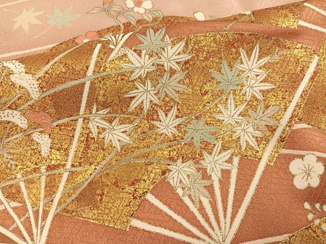 平和屋着物●京友禅作家　米沢新之助　色留袖　駒刺繍　地紙草花文　金彩　正絹　逸品　AABG0472ph