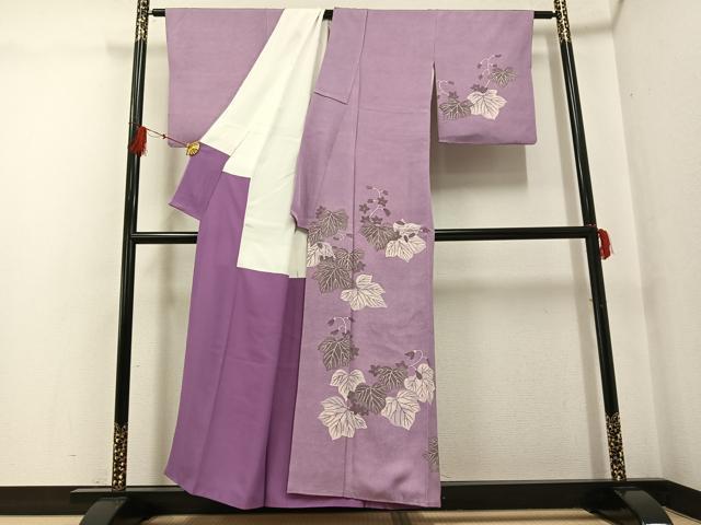 平和屋着物●江戸小紋　訪問着　上山正弘　草花文　正絹　逸品　AABG0475ph