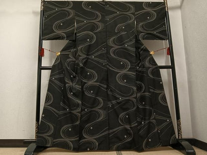 平和屋着物●本場大島紬　カタス7マルキ　総絣　流水文　正絹　逸品　AABG0478ph