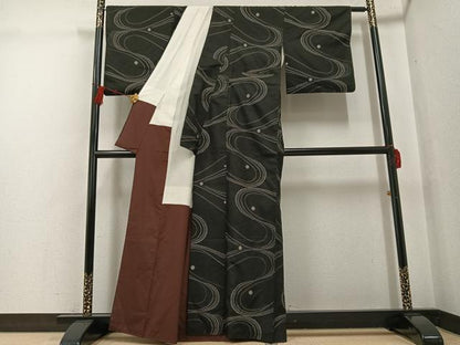 平和屋着物●本場大島紬　カタス7マルキ　総絣　流水文　正絹　逸品　AABG0478ph