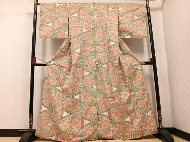 平和屋着物●本場大島紬　白大島　一元絣　草花文　正絹　逸品　AABG0480ph