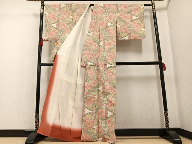 平和屋着物●本場大島紬　白大島　一元絣　草花文　正絹　逸品　AABG0480ph