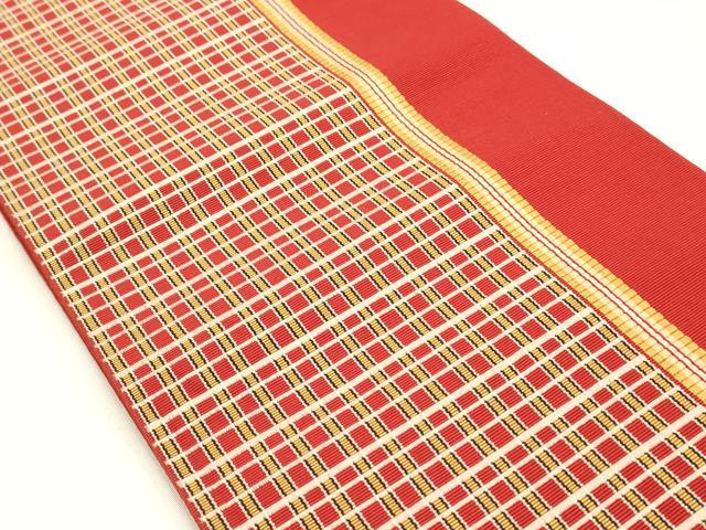 平和屋着物◎本場筑前博多織　半幅帯　間道　正絹　逸品　AABG0546ay