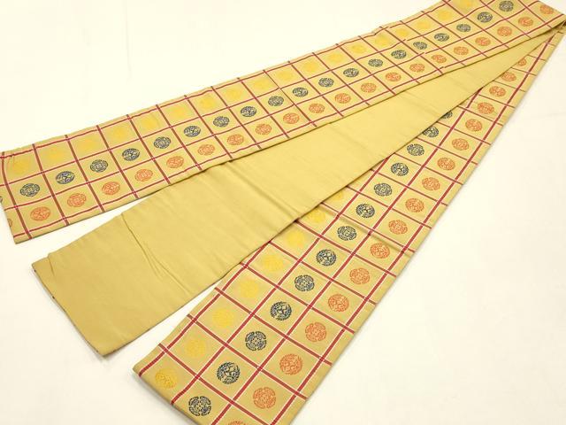 平和屋着物◎本場筑前博多織　半幅帯　吉弥帯　吉祥間道　格子　正絹　逸品　AABG0566ay