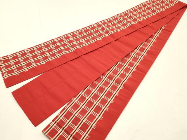 平和屋着物◎本場筑前博多織　半幅帯　格子　正絹　逸品　AABG0567ay