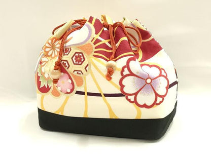 平和屋着物▼和装小物　巾着バック　花柄　金彩　逸品　AABG0591ay