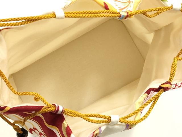 平和屋着物▼和装小物　巾着バック　花柄　金彩　逸品　AABG0594ay