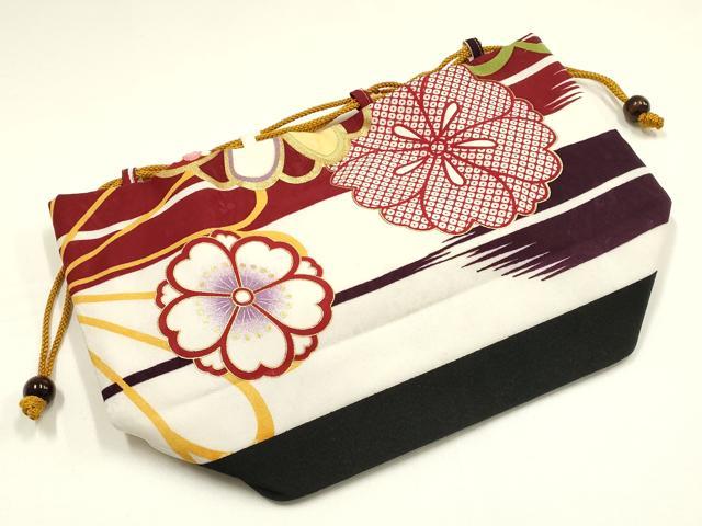 平和屋着物▼和装小物　巾着バック　花柄　金彩　逸品　AABG0594ay