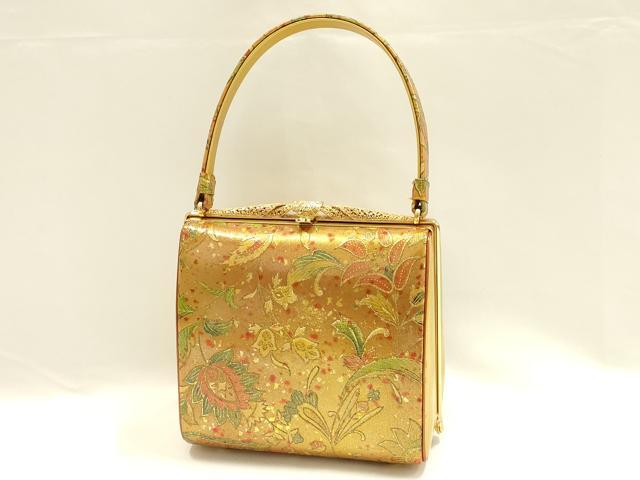 平和屋着物▼和装小物 和装バッグ おき宗 ハンドバッグ 花柄 更紗 金彩 逸品 AABG0601ay
