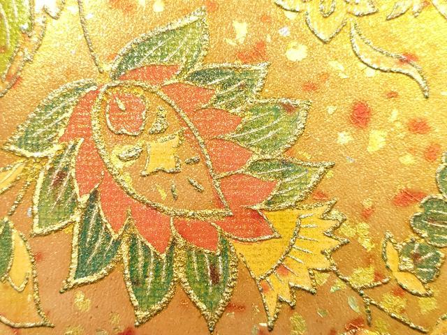 平和屋着物▼和装小物 和装バッグ おき宗 ハンドバッグ 花柄 更紗 金彩 逸品 AABG0601ay