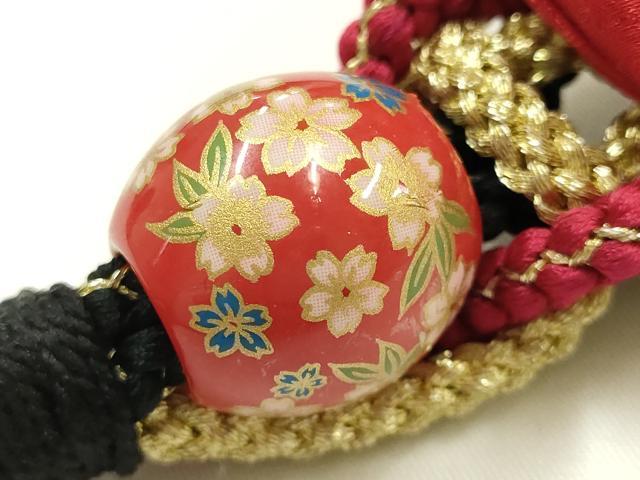 平和屋着物●和装小物　振袖用帯締め　装飾　ちりめん細工　飾り玉　金糸　金彩　逸品　AABG0628ay