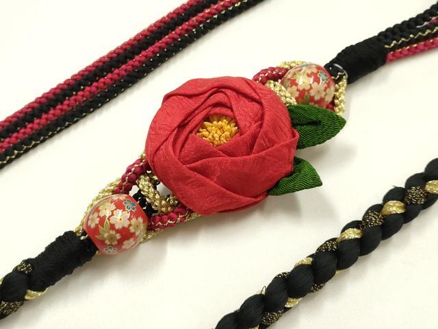平和屋着物●和装小物　振袖用帯締め　装飾　ちりめん細工　飾り玉　金糸　金彩　逸品　AABG0628ay
